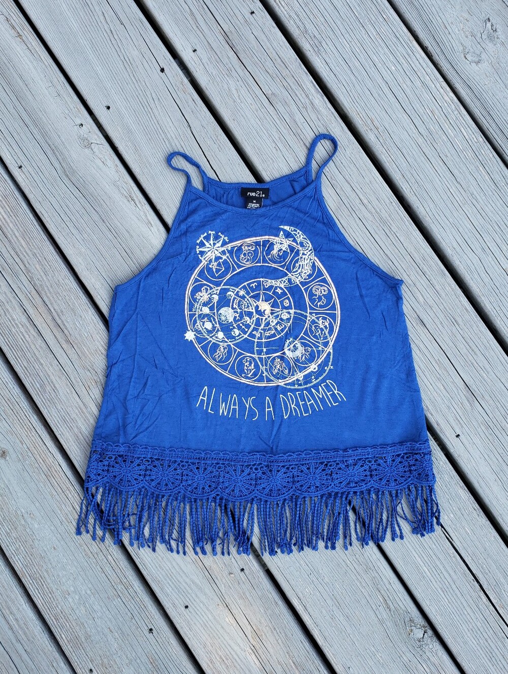Rue 21 Blue Fringe Tank Top Size Medium